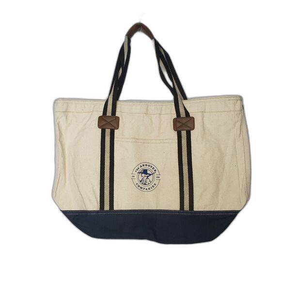 Heritage Canvas Tote Bag Navy Trim Striped Lining Large The Andover Companies - Picture 1 of 5